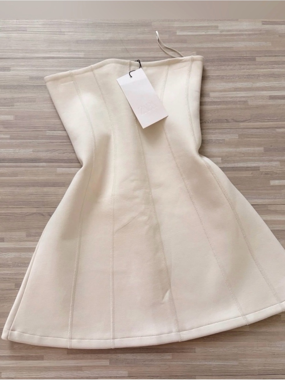 Zara Strapless Off-White Structured Mini Dress